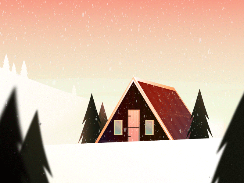 Snow Scene after effects animation gif hut landscape shack sky snow trees