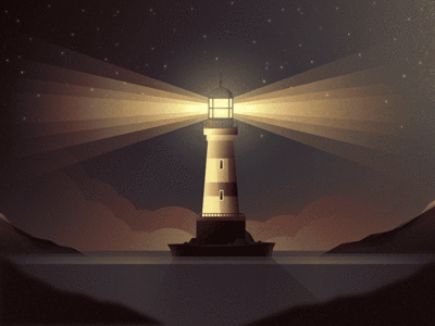 Lighthouse clouds illustration illustrator light lighthouse mountains night sea stars water