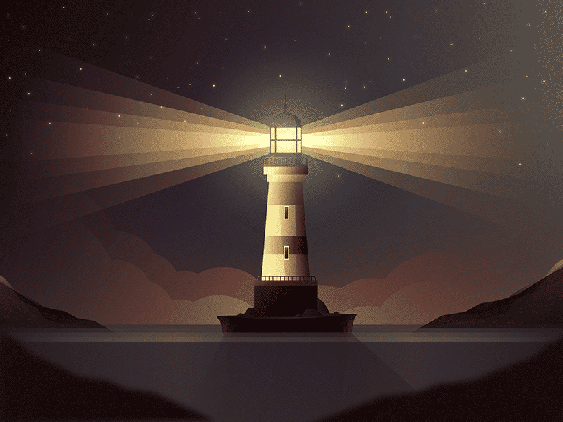 Lighthouse clouds illustration illustrator light lighthouse mountains night sea stars water