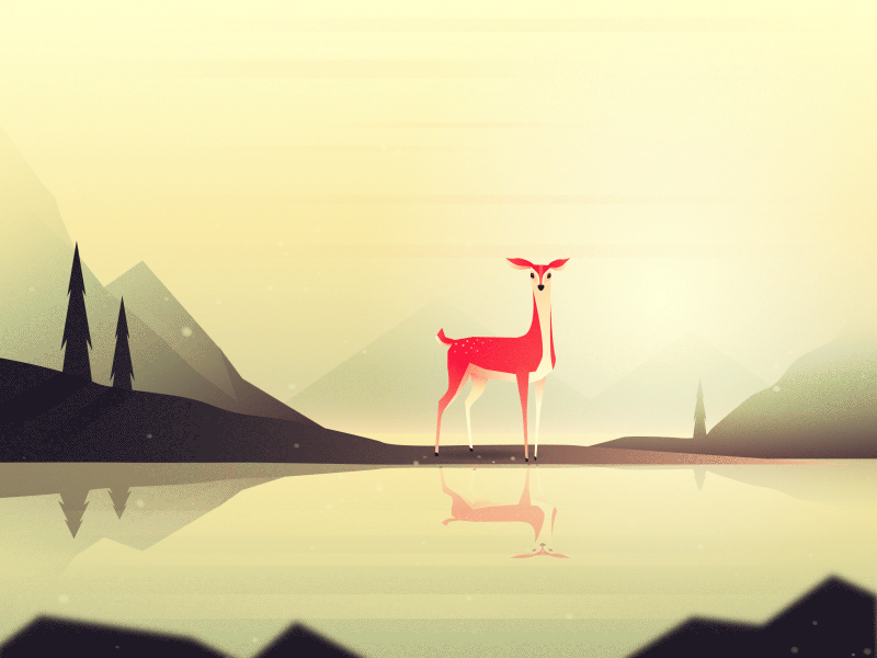 Dawn after effects dawn deer doe forest gif lake landscape mountains trees