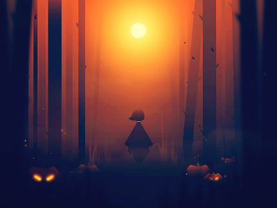 Halloween ekko fog forest halloween illustration illustrator landscape pumpkin sunset trees