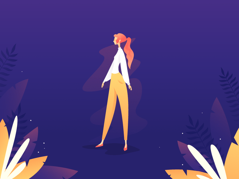Girl in Purple character colour gradients leaves minimal person purple woman