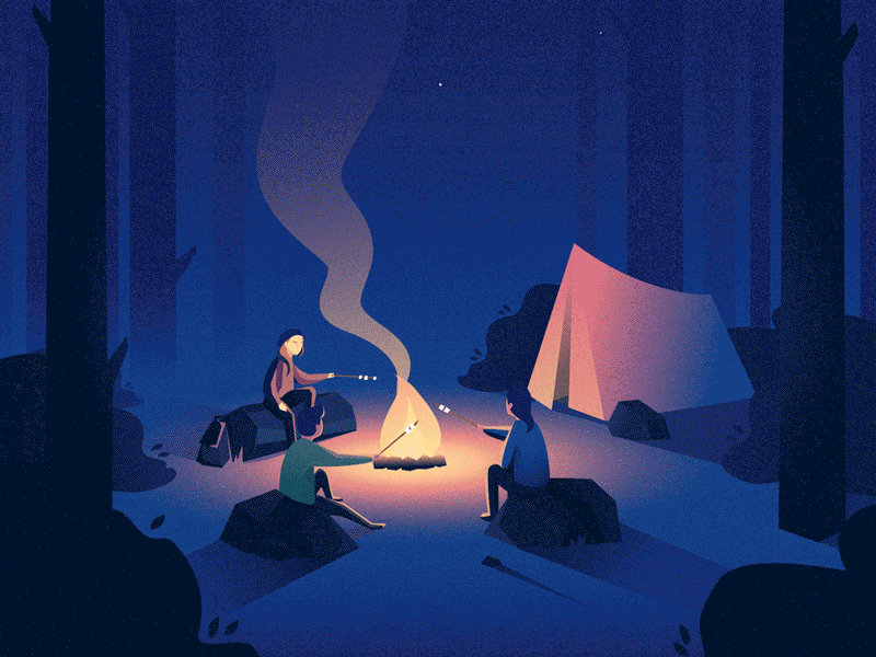 Camping aftereffects forest illustration landscape night people tent trees