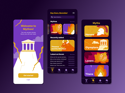 Mythos app design illustration mobile ui design