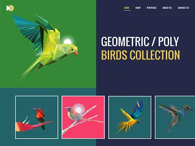 Geometric Polyart Birds Design - Low Poly Art bird bird design bird illustration colorful design geometric art geometric design geometric shapes landing page design landingpage lowpoly polygon polygonal ui vector