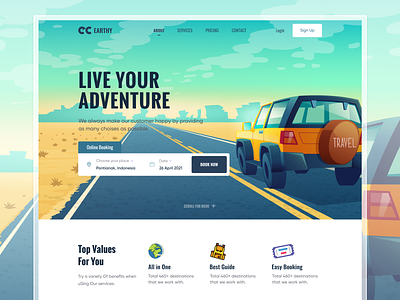 Earthy - Travel Agency Page adventure banner booking app explore graphic design hero section tourism travel agent ui website