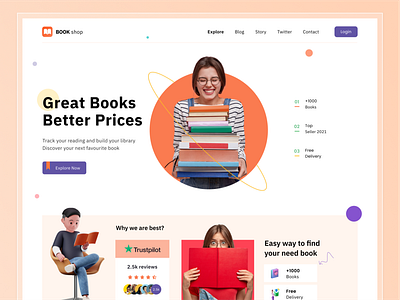 Book Shop Landing Page book book shop book shop web ebook editorial education ui home page interface landing page library online book store reading app ui ux web website