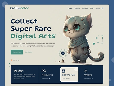 Digital Art - Landing Page ai animal art branding cat digital art homepage marketplace mockup nft trendy ui ui ux unique web3 website