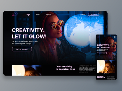 Creativity and Glow Web dark ui design figma design ui ux webdesign