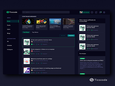 Ticscode Dashboard Dark Mode app dark ui design figma design interface logo ui ux vector webdesign