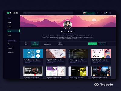 Ticscode Perfil/Proyectos UI/UX Dark mode app dark ui design figma design logo ui ux webdesign