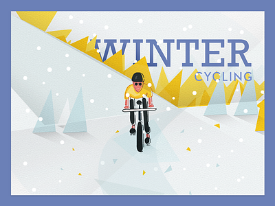 Winter Cycling - Illustration blue cycle flat glass ice illustration man cycling mountain snow trees winter yellow