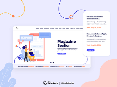 The Markets Web App - Redesign abovethefold branding carousel design flat illustration stockmarket trading ui ux vector