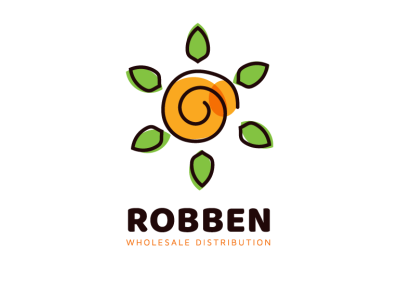 Sun + Leaf Logo Design for Robben Wholesale Distribution branding design graphic design letter logo mark monogram simple simple logo