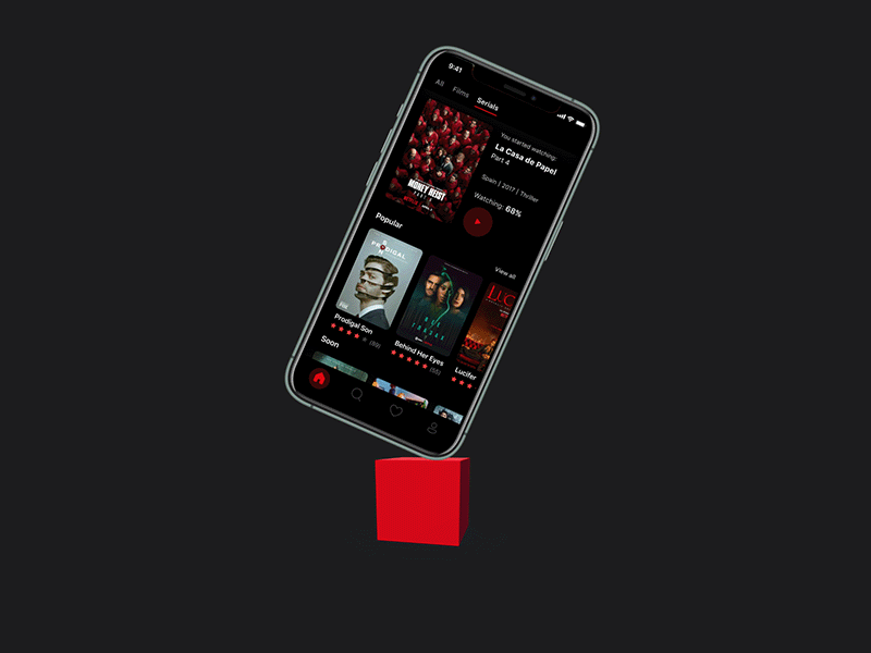 Movie Mobile App - UI/UX design animation app appication booking design film la casa de papel mobile mobile app modern movie search ui ui design uiux ux web design