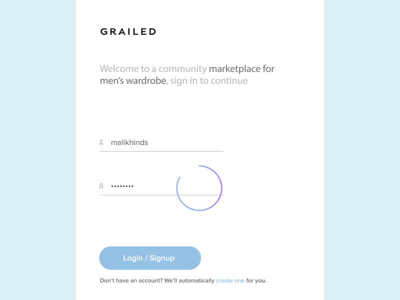 Grailed Login Screen clean fashion flat minimal mobile redesign streetwear ui ux