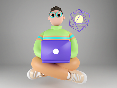 3D character with a laptop 3d blender character design illustration