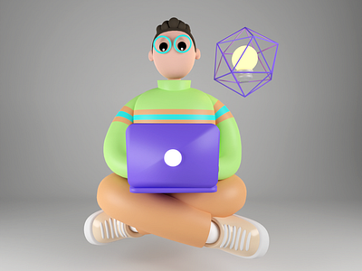 3D character with a laptop