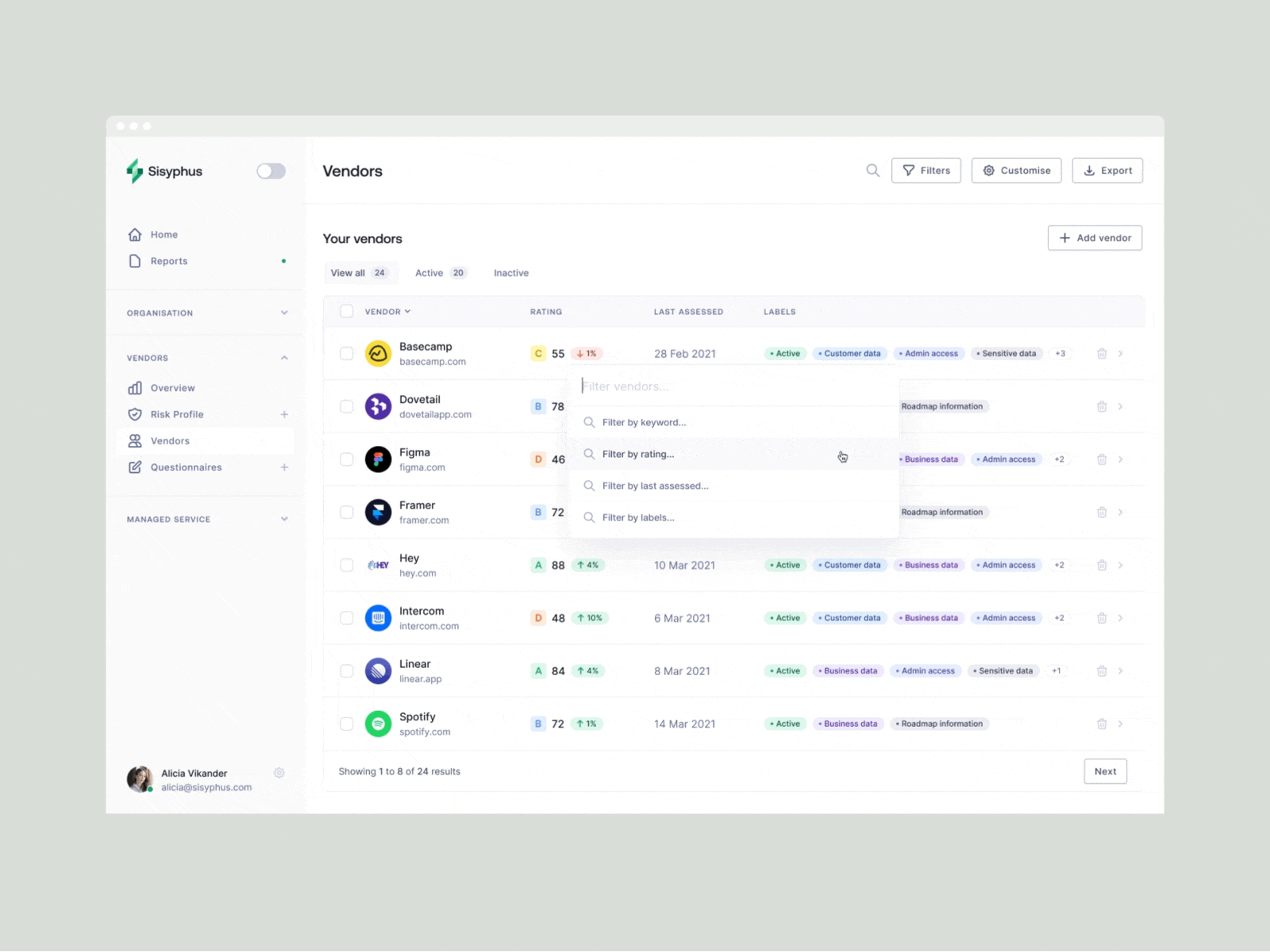 Security Management Dashboard cells customers customise dashboard documents filter filters overview pagination product design profile report row rows search settings sidebar table tags users