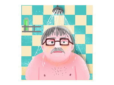 Old Man in Shower bath character old shower