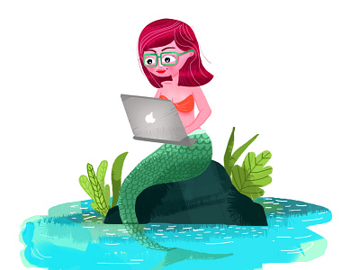 A mermaid at work. characterdesign laptop mermaid ocean water work