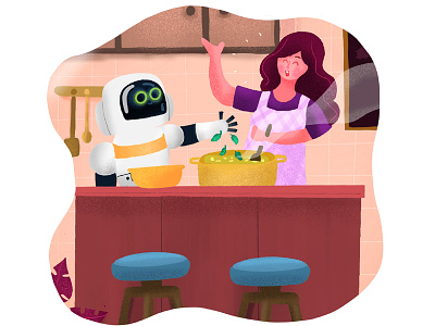 Futuristic Friends cooking food friends fun graphicdesign happy illustration kitchen meals robots