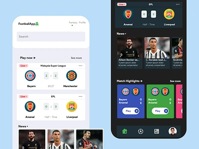 Football apps, Soccer apps, Theme, Design android app app arsenal bayern dark app dark mode dark ui football football apps football logo ibrahimovic light liverpool malaysia rayyan ronaldo soccer soccer app soccer logo ui