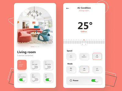 Smart Home air conditioner app design branding concept design home automation house hold interface iot mobile app design mobile design remote control smart app smart home technology ui user interface ux vector wifi