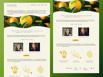 Nurture Nutrition Landing Page branding call to action content creation copywriting daily ui challenge dailyui dietician green healthcare healthy home page landing page nutrition ui ui ux uidesign ux copy ux design wellness yellow