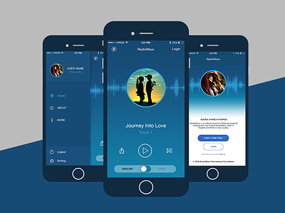 iOS App Design app blue flat ios list menu minimal music player sidebar simple splash ui