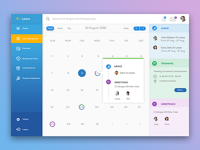 e - Leave Web App Design blue calender clean event minimal minimalism ui web web app web application webdesign white