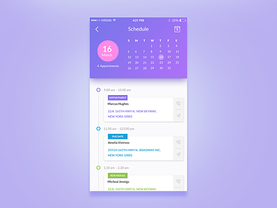 Fitness App - Schedule Screen activity android calendar color google google material design ios app list material design schedule ui