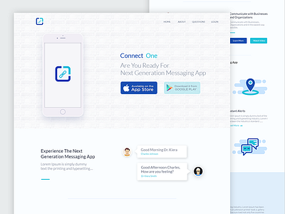 Connect One Landing Page app chat clean iphone landing page product page psd ui web webpage
