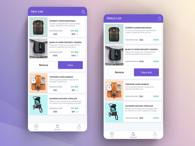 eBay auction app by GTC on Dribbble
