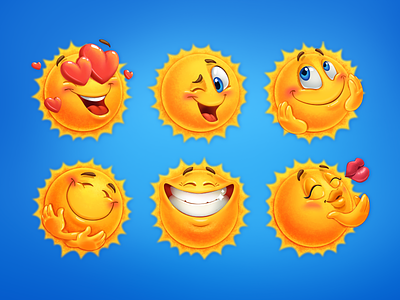 Sun Stickers 2d emoji emotion graphic design heart hug illustration in love kiss love smile sticker sun wasntme yellow