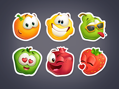 Happy fruits apple character emotion fruit illustration lemon orange pear pomegranate sticker strawberry