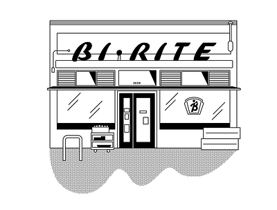 Bi-Rite bi rite birite black and white branding design duotone flat grocery grocery store illustration san francisco shop storefront typography vector