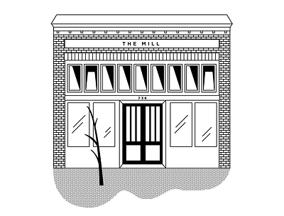 The Mill black and white coffee shop duotone flat illustration san francisco storefront the mill vector