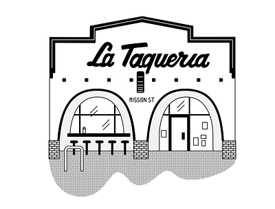 La Taqueria black and white duotone flat illustration san francisco storefront taqueria typography vector