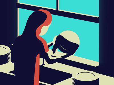 Quarantine days || Washing dishes dishes illustration minimal plate shadow solid vector washing window
