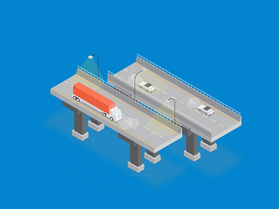 Truck on Highway bridge car highway isometric logistic solid truck