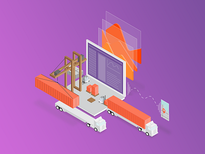 Loading using AI 2d design flat illustration loading minimal route truck vector