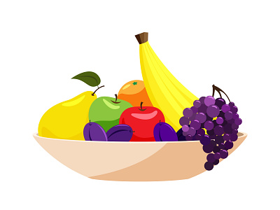 Fruits in bowl vector icon bunch of grapes dessert fruit healthy food illustration isolated orange organic