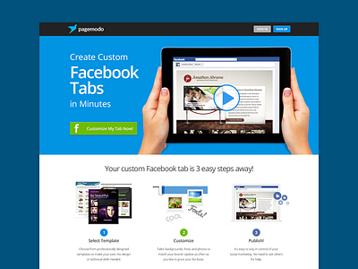 Pagemodo Landing blue facebook homepage landing page marketing pagemodo social tabs web design