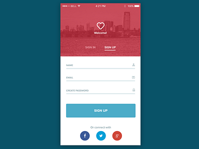 Sign Up app form mobile sign up social connect
