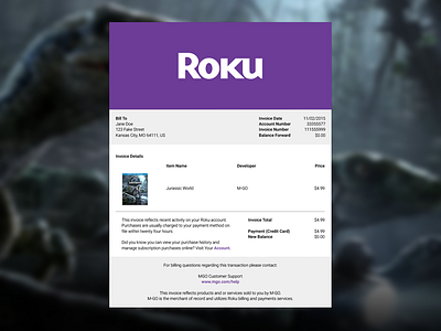 Daily UI 017 :: E-mail Receipt :: Roku