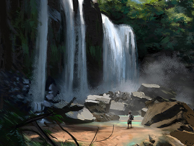 Nauyaca Falls costa rica drawing illustration landscape river