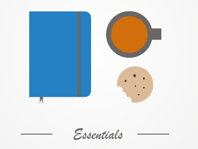Essentials cookie flat illustration moleskine mug tea
