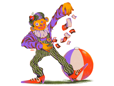 clown's trick cards character design clown digital art drawing illustration magic