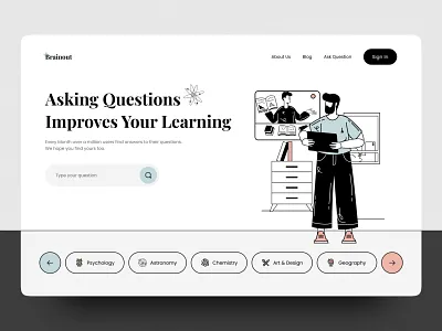 Brainout : Ask and Answer Landing Page 3d animation app ask branding dashboard design graphic design hotel illustration landing logo mobile motion graphics nft question simple travel ui website